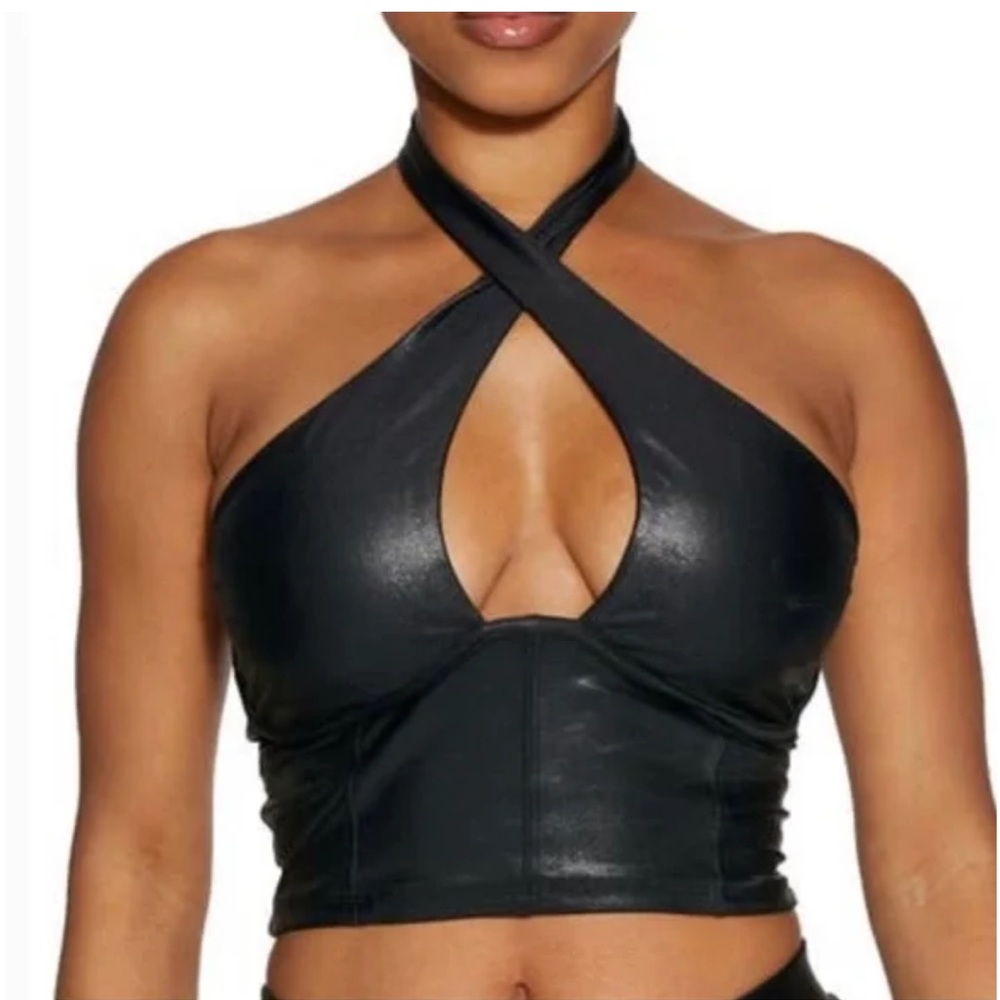 Naked Wardrobe Black Halter Neck Women Top